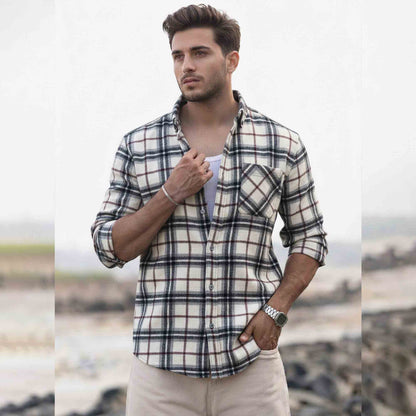 Mens Regular Fit Cotton Checked Shirt White & Black
