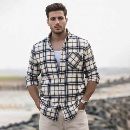 Mens Regular Fit Cotton Checked Shirt White & Black