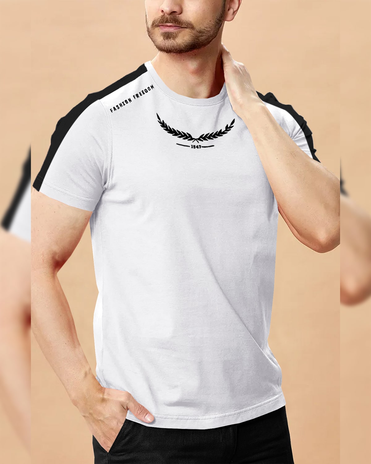 Men Half Sleeve Round Neck Cotton Blend White-Black T-Shirt