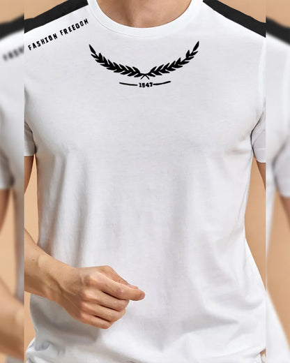 Men Half Sleeve Round Neck Cotton Blend White-Black T-Shirt