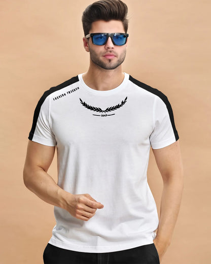 Men Half Sleeve Round Neck Cotton Blend White-Black T-Shirt