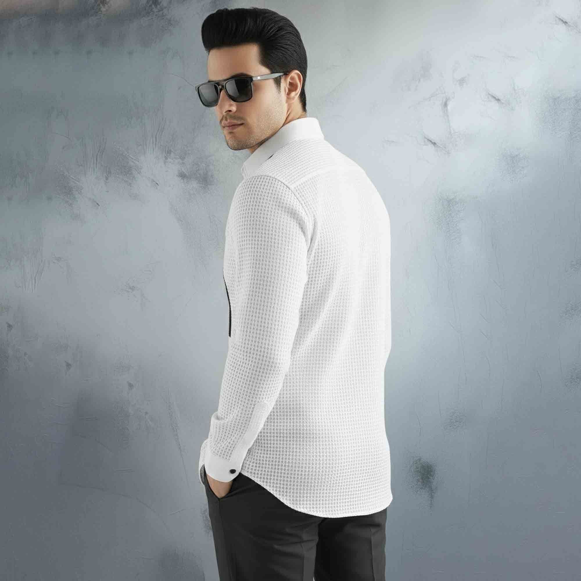 Men Full Sleeve Textrued Shirt White