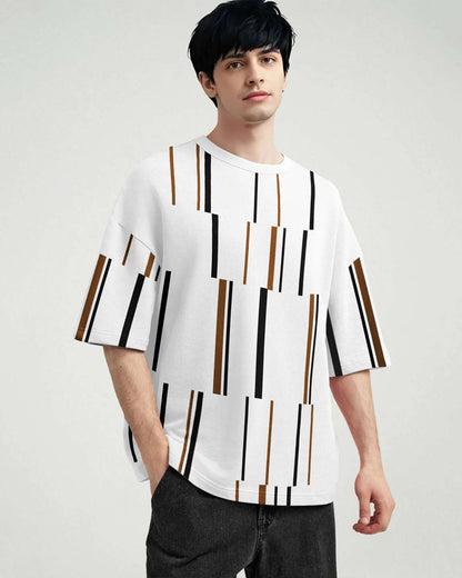 Men Over All Printed White Oversized T-shirt