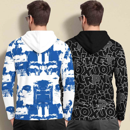 (Pack Of 2) Printed Hooded Full Sleeve T-shirt White & Black