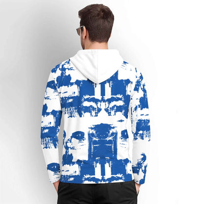Men Printed Hooded Full Sleeve Casual T-shirt White & Blue