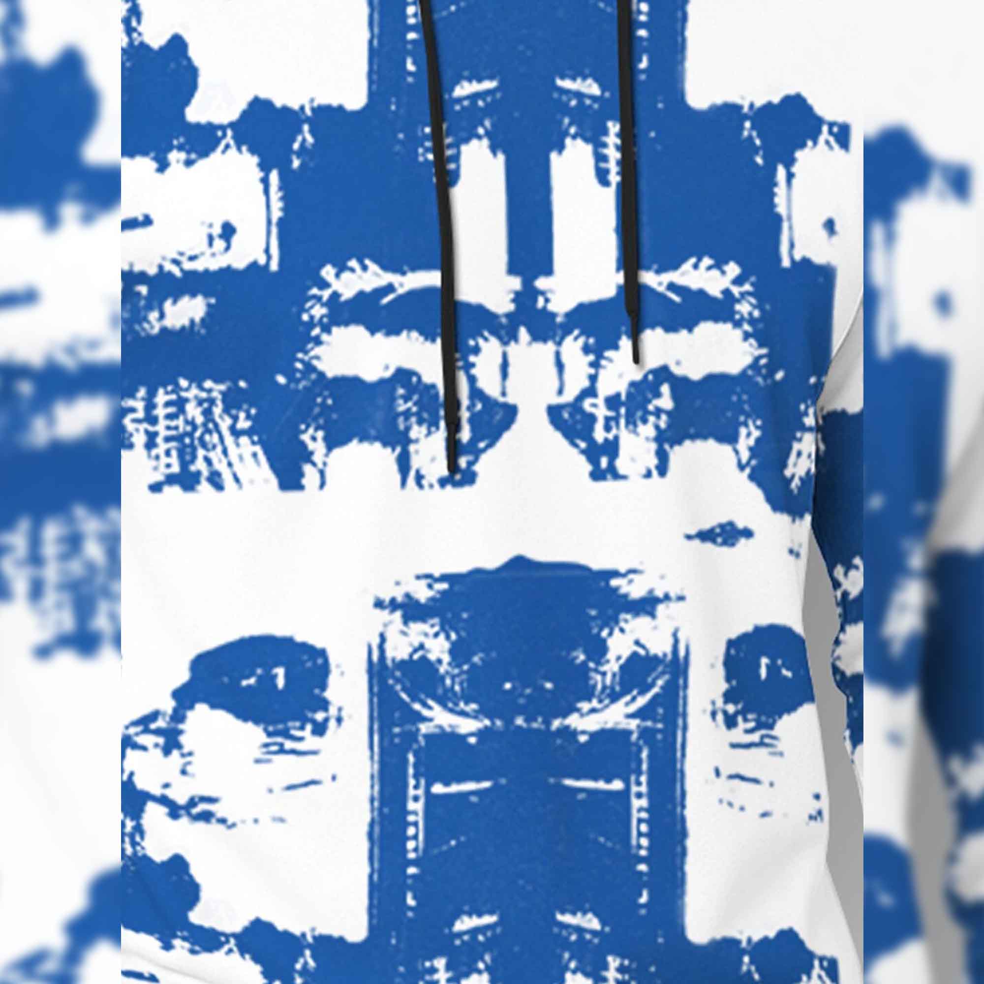 Men Printed Hooded Full Sleeve Casual T-shirt White & Blue