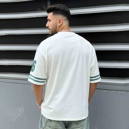 Mens Oversized Round Neck Printed TShirt White