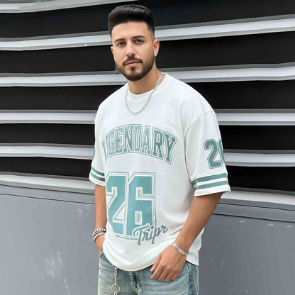 Mens Oversized Round Neck Printed TShirt White