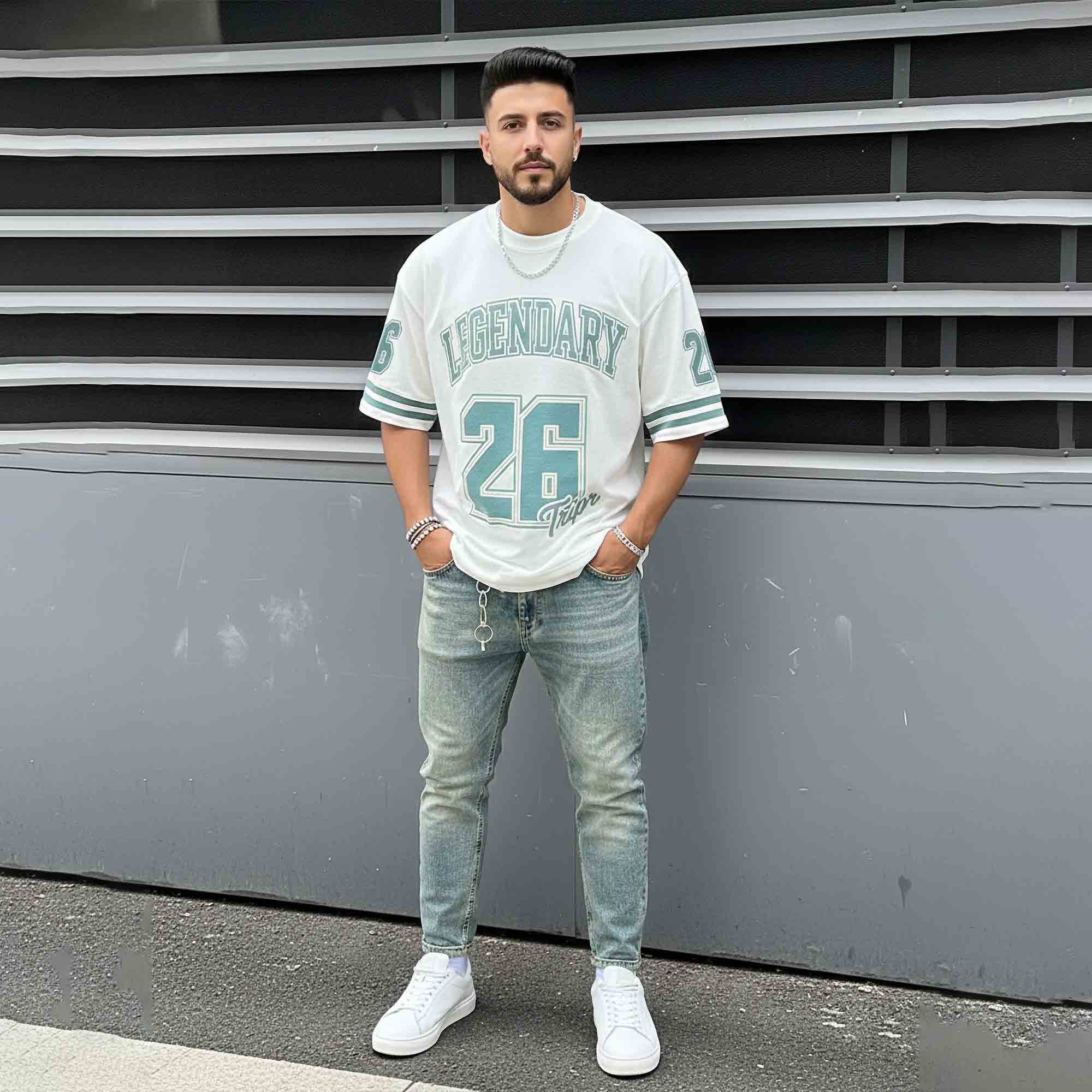 Mens Oversized Round Neck Printed TShirt White