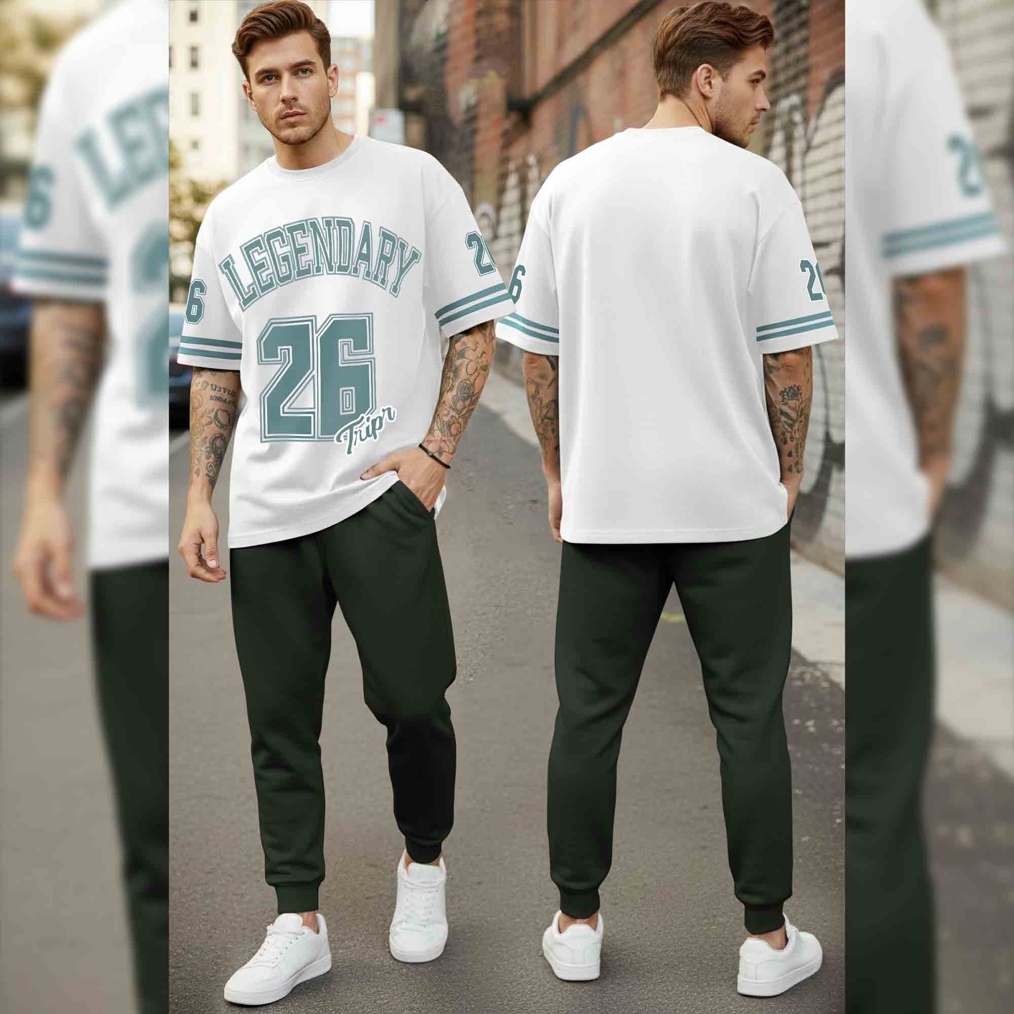 Men Tracksuit Oversized Back Printed Tshirts Plain Trackpants