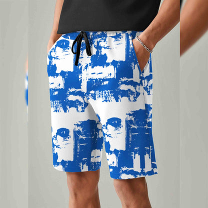 Men All Over Printed Short White & Blue