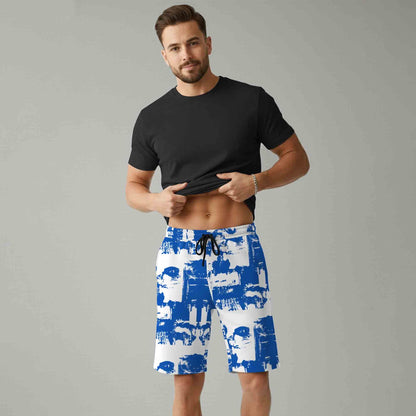Men All Over Printed Short White & Blue
