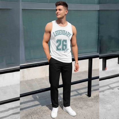 Men Scoop Neck 'LEGENDARY' Printed Vest White & Blue