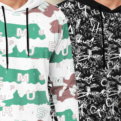 (Pack Of 2) Printed Hooded Full Sleeve T-shirt White & Black