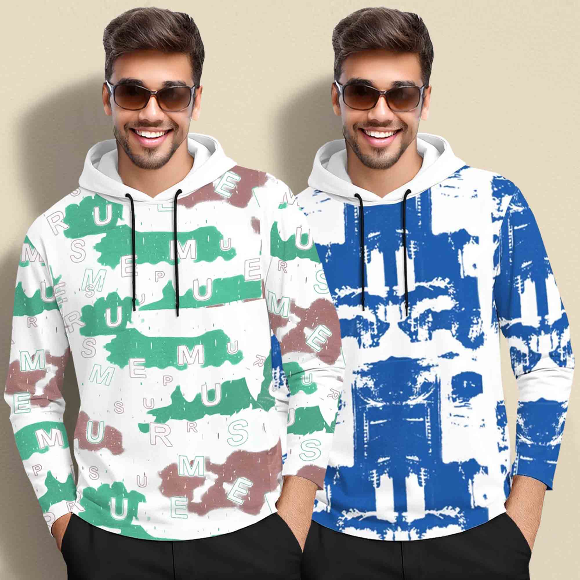 (Pack Of 2) Printed Hooded Full Sleeve T-shirt White