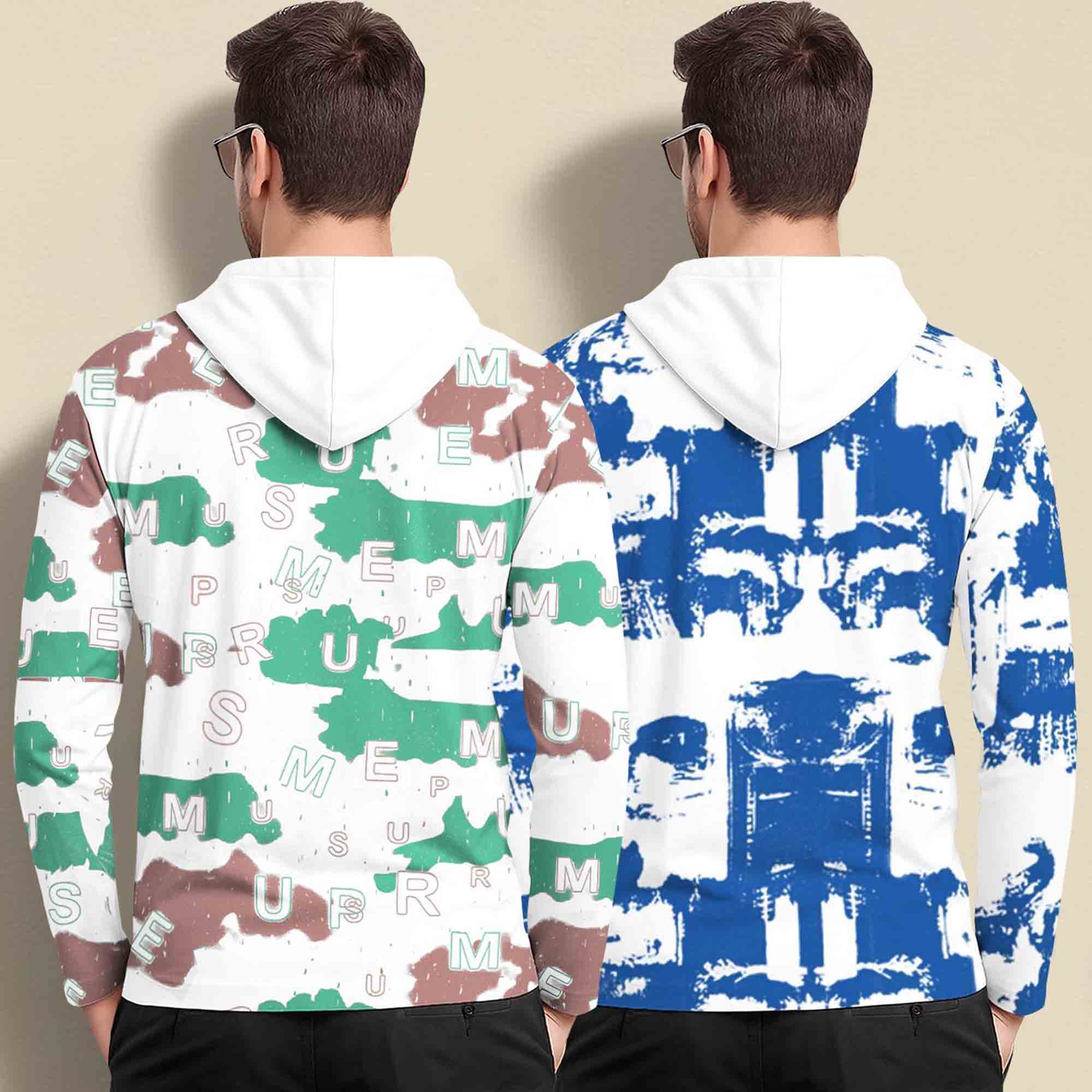 (Pack Of 2) Printed Hooded Full Sleeve T-shirt White
