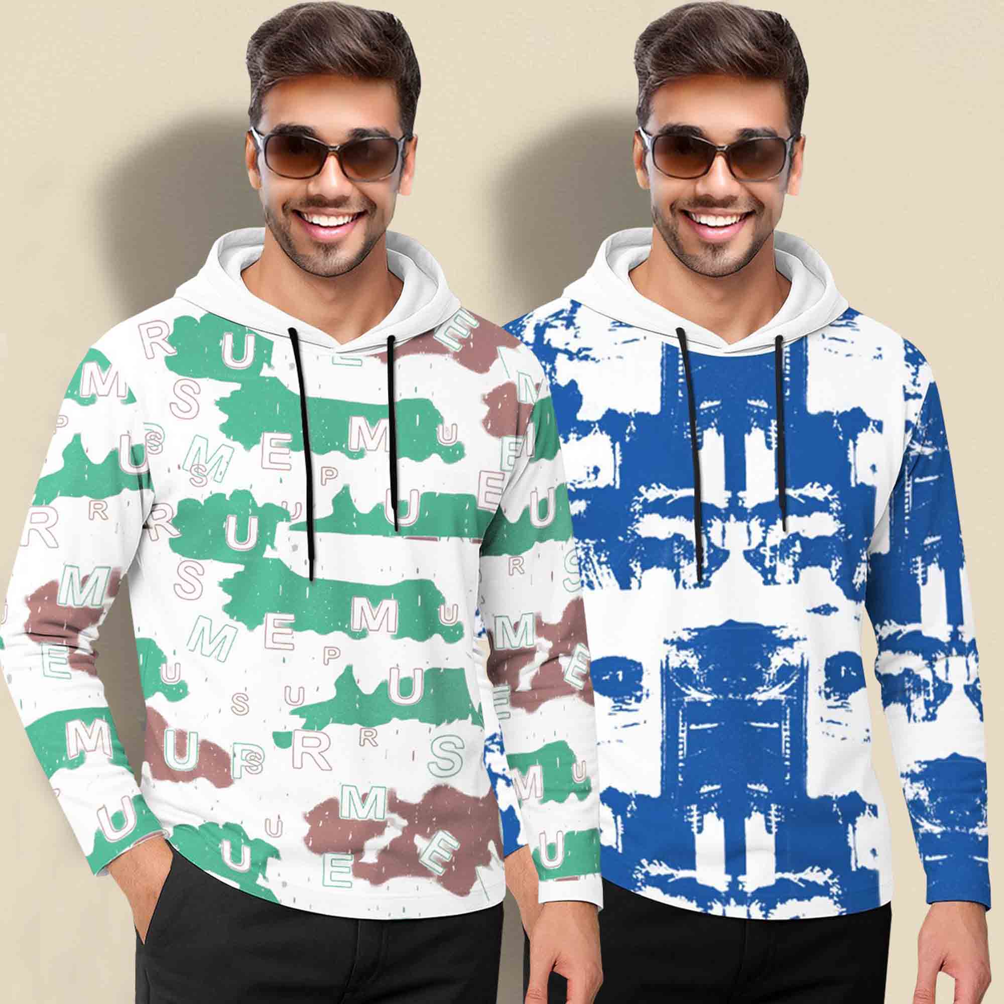 (Pack Of 2) Printed Hooded Full Sleeve T-shirt White