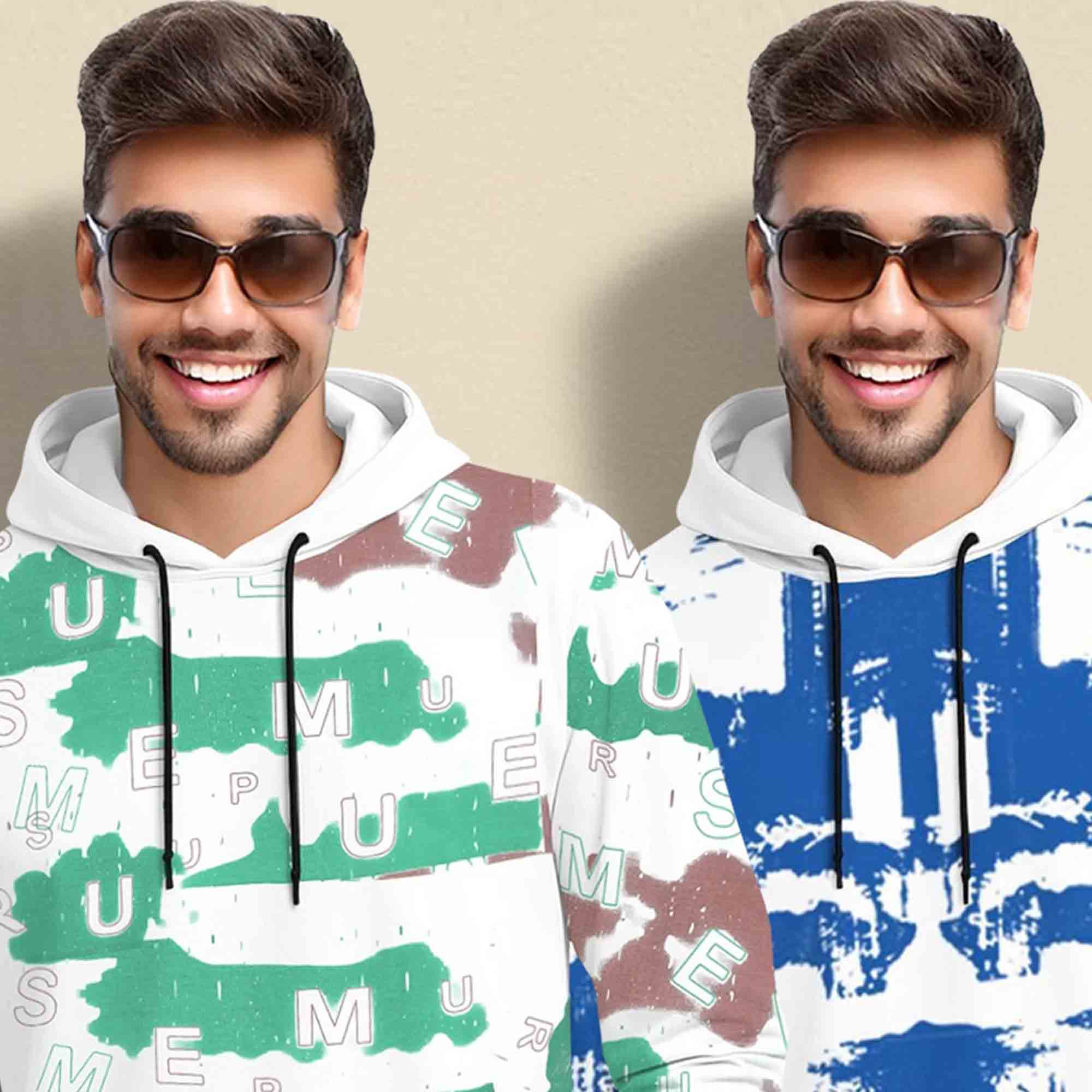 (Pack Of 2) Printed Hooded Full Sleeve T-shirt White