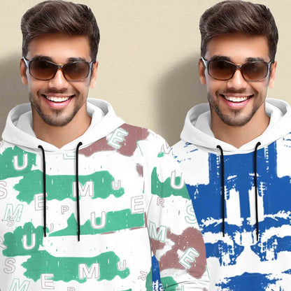 (Pack Of 2) Printed Hooded Full Sleeve T-shirt White