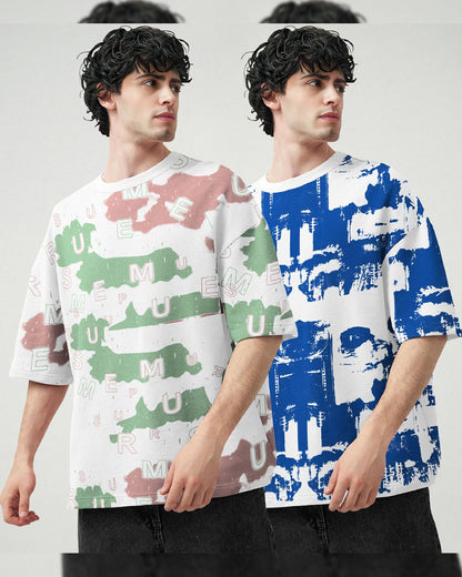 (Pack Of 2) Men Printed Oversized White T-shirts