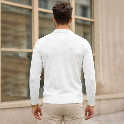 Color Blaocked Quarter Zip Polo Neck Full Sleeve T-shirt White & Darkgrey