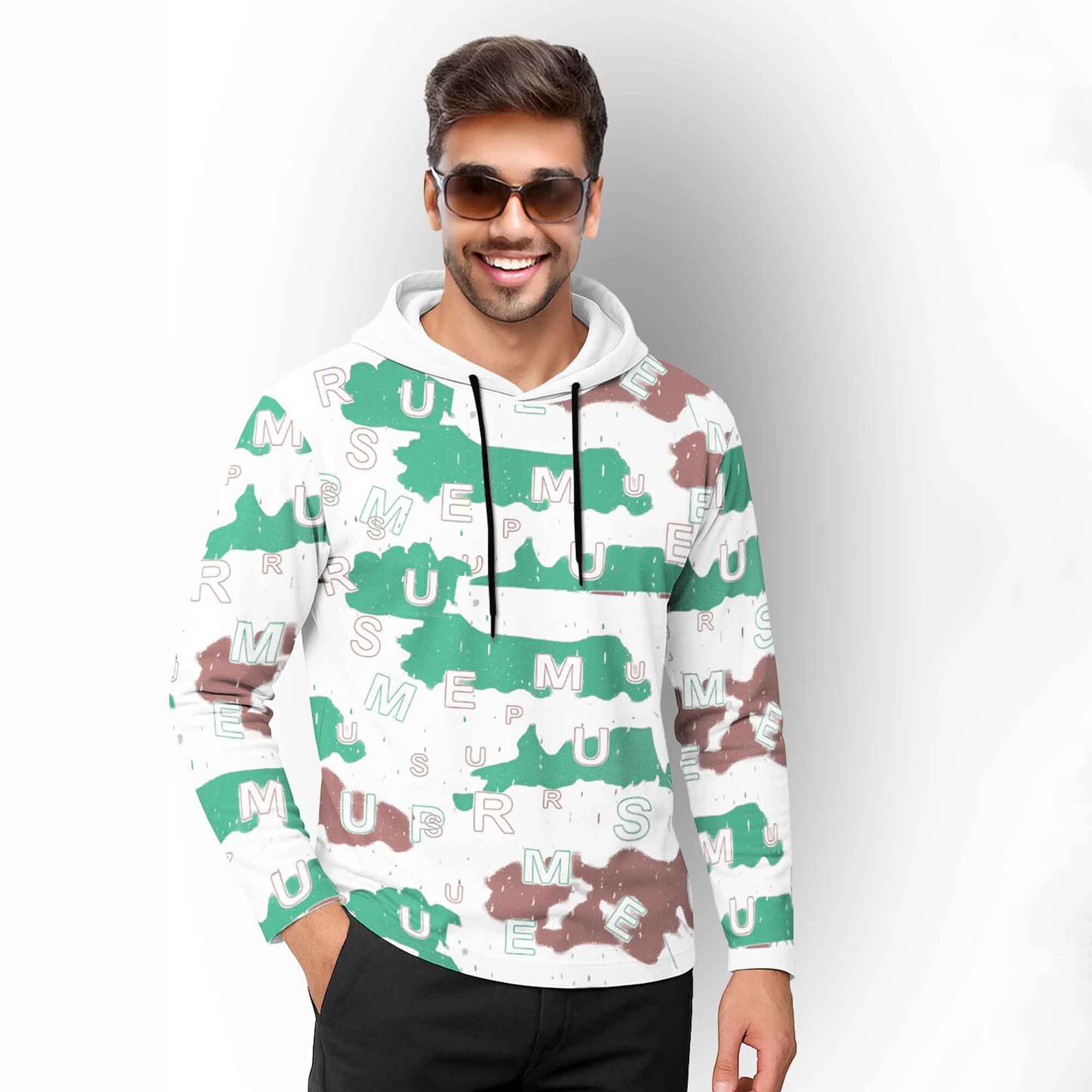 Men Printed Hooded Full Sleeve Casual T-shirt White