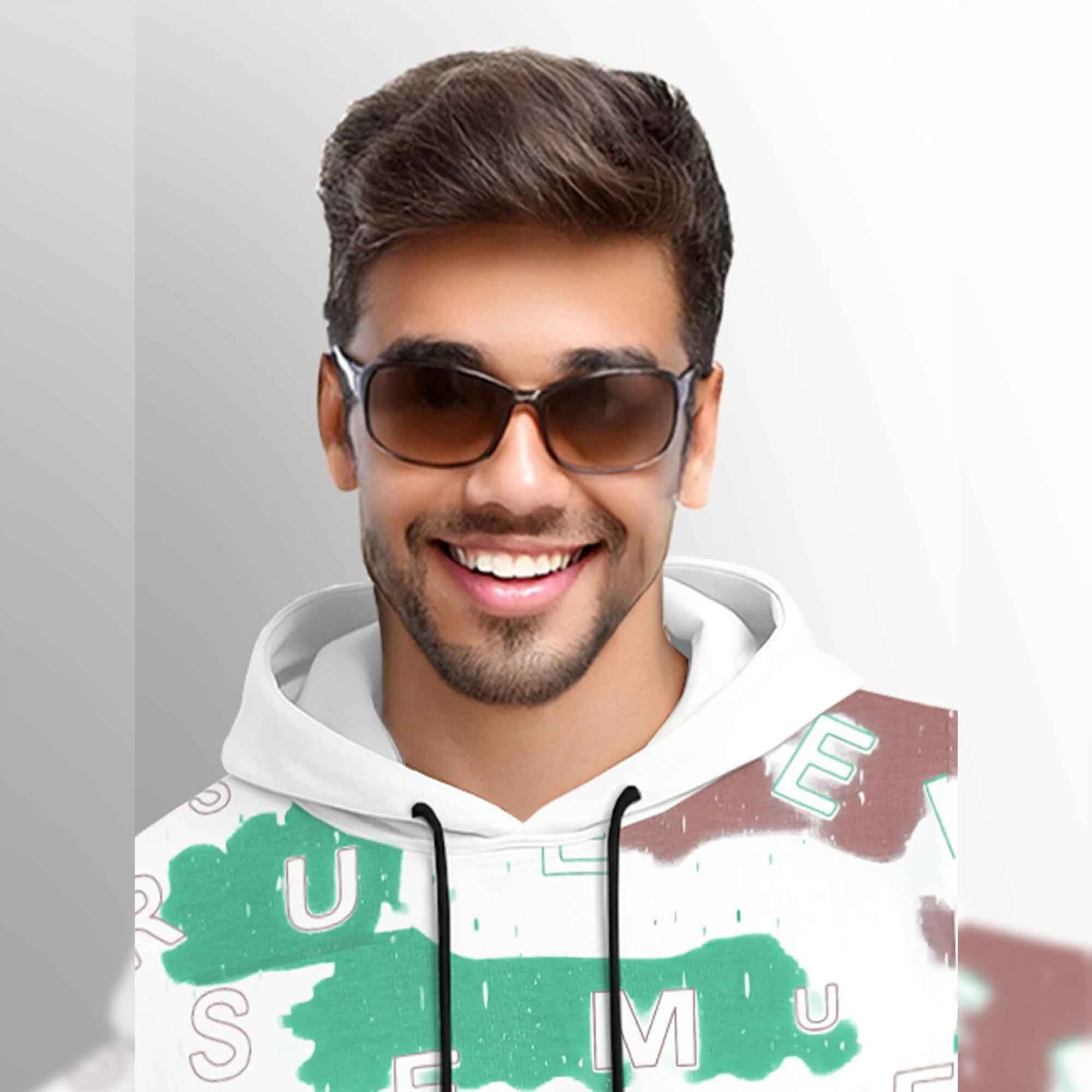 Men Printed Hooded Full Sleeve Casual T-shirt White