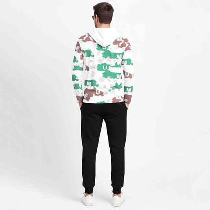 Outfit Set Full Sleeve White Hooded Printed T-shirt Matching Plain Black Trackpant