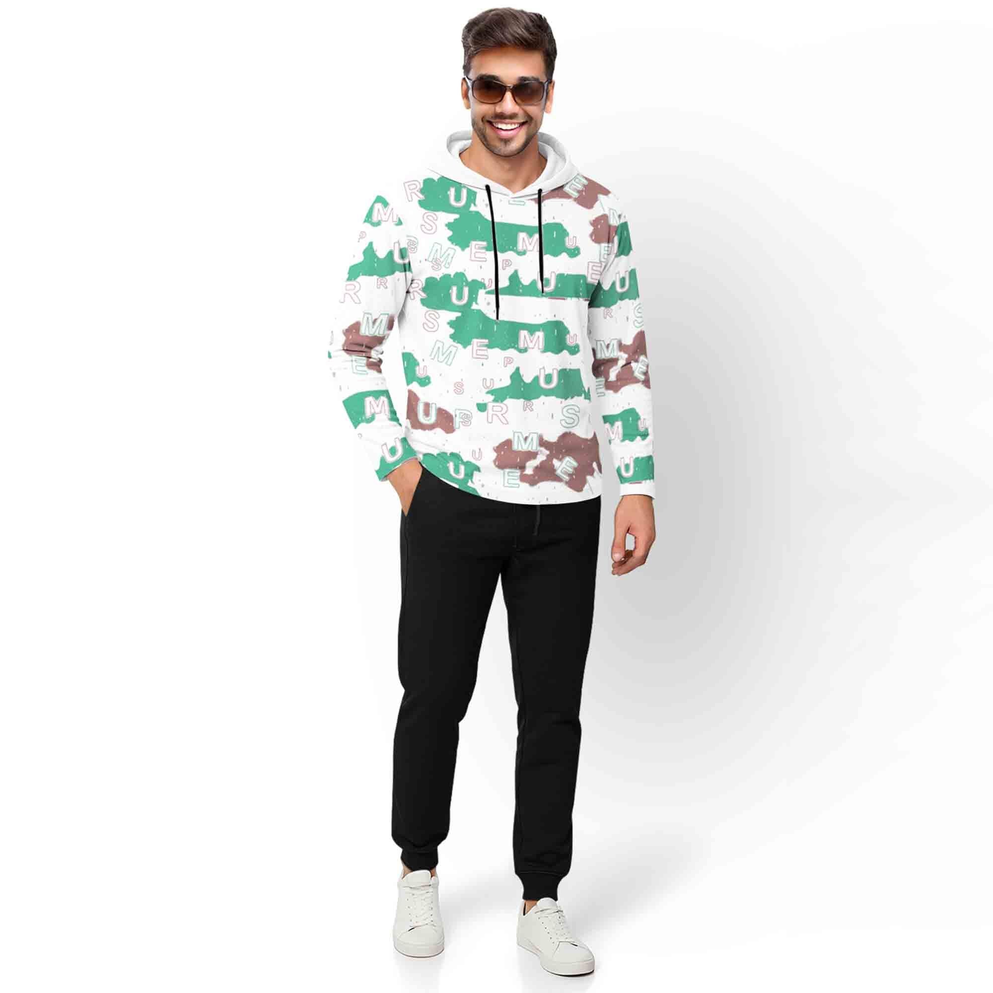 Outfit Set Full Sleeve White Hooded Printed T-shirt Matching Plain Black Trackpant