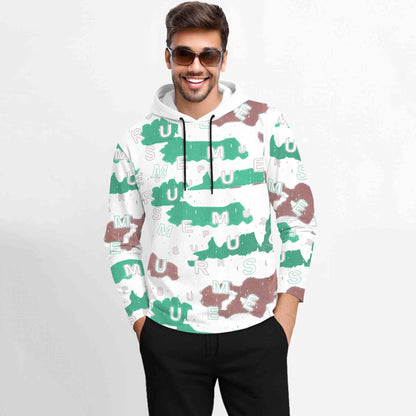 Outfit Set Full Sleeve White Hooded Printed T-shirt Matching Plain Black Trackpant