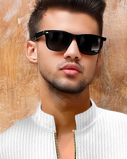 Men Half Sleeve Solid Henley Neck White Cotton Blend T-Shirt