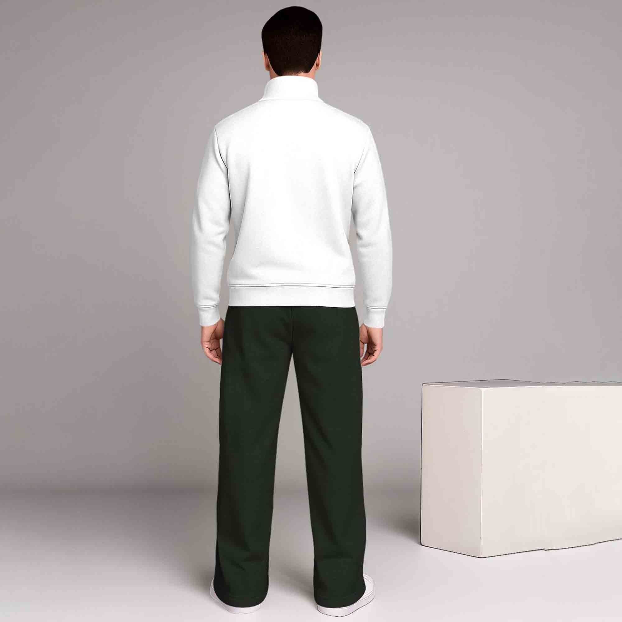 White Printed High Neck Sweatshirt &Olive Plain Baggy Pant