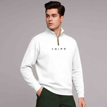 White Printed High Neck Sweatshirt &Olive Plain Baggy Pant