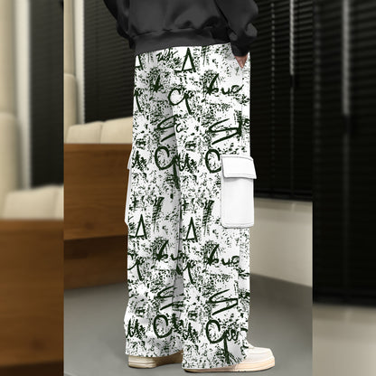 Men All Over Printed Multi Pockets White Cargo Jogger
