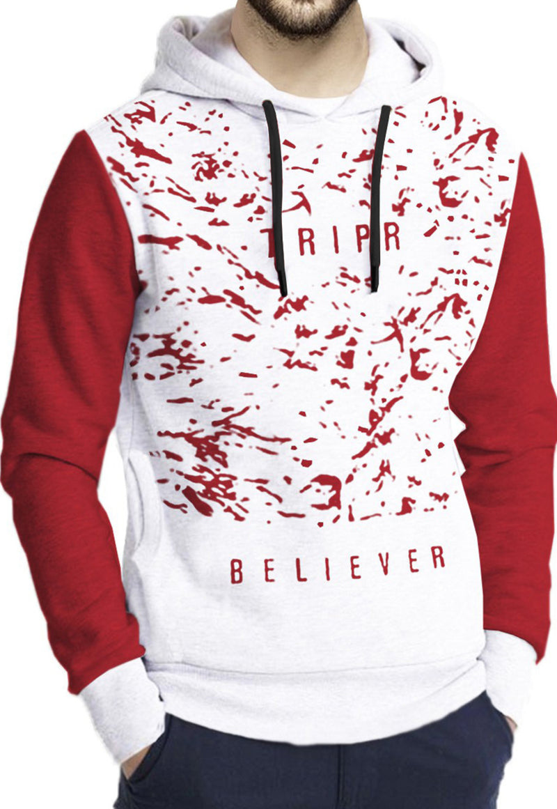 MEN RED-WHITE Printed hoodie Sweatshirt