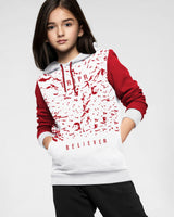 Girls Full Sleeve Printed Believer Sweatshirt / White & Red