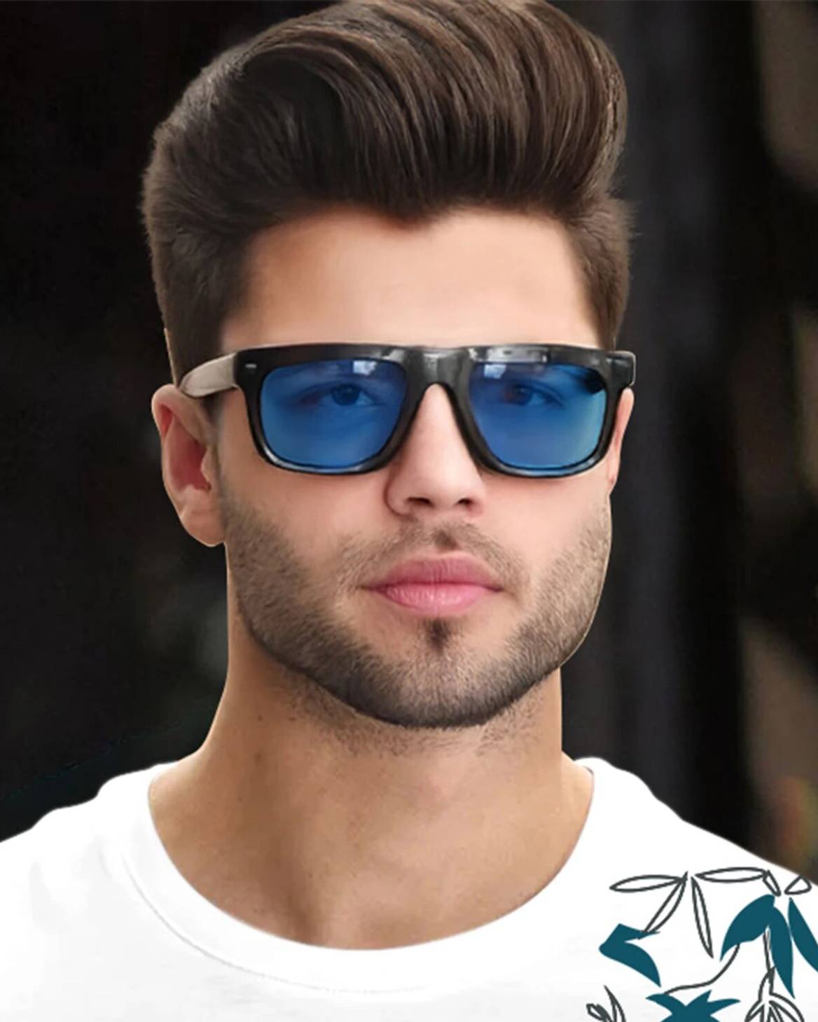 Feather Printed Half Sleeve Round Neck Mens T-shirt / White