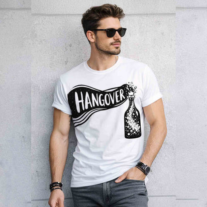 Mens Half Round Neck HANGOVER Printed Tshirt White
