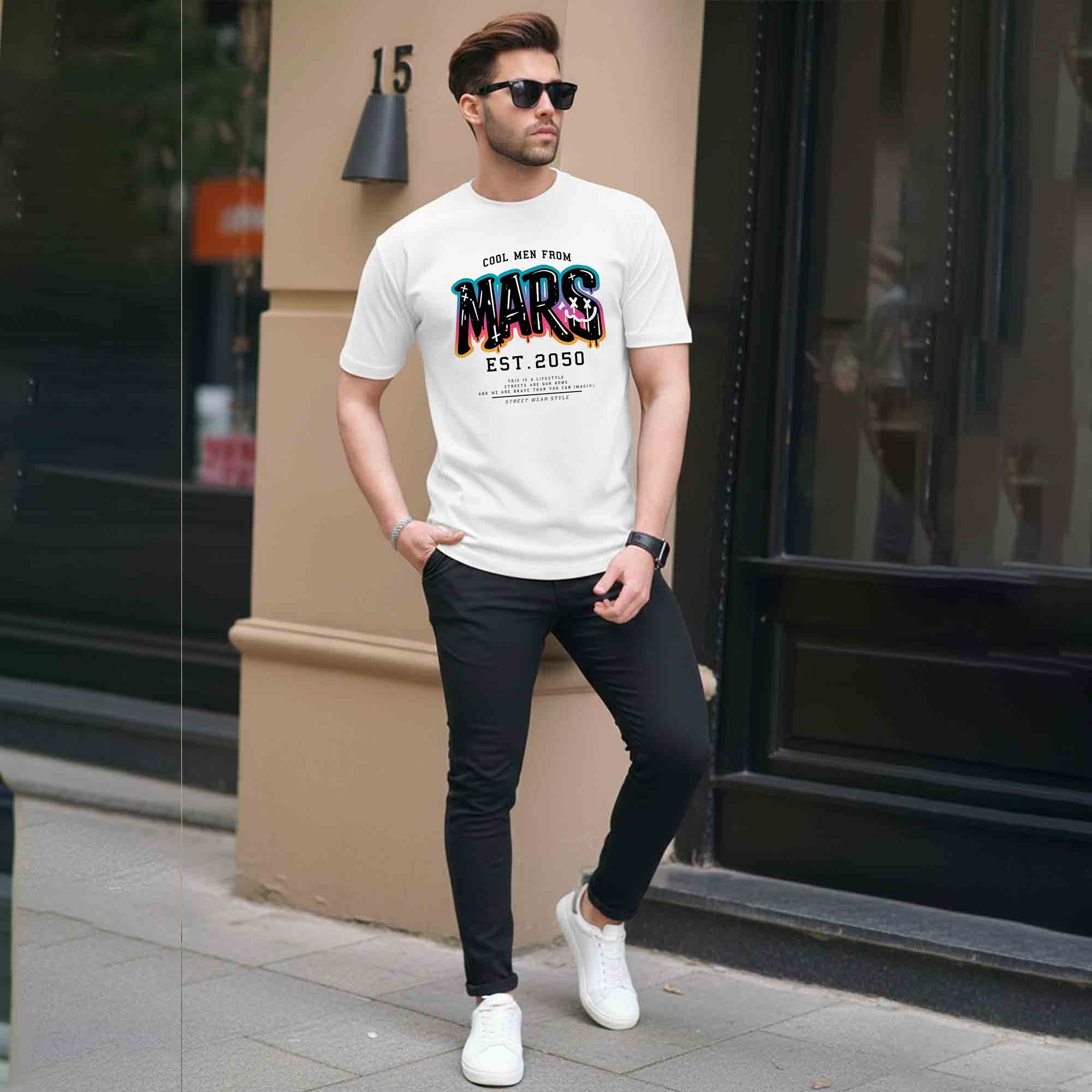 Men Half Sleeve Printed Tshirt White