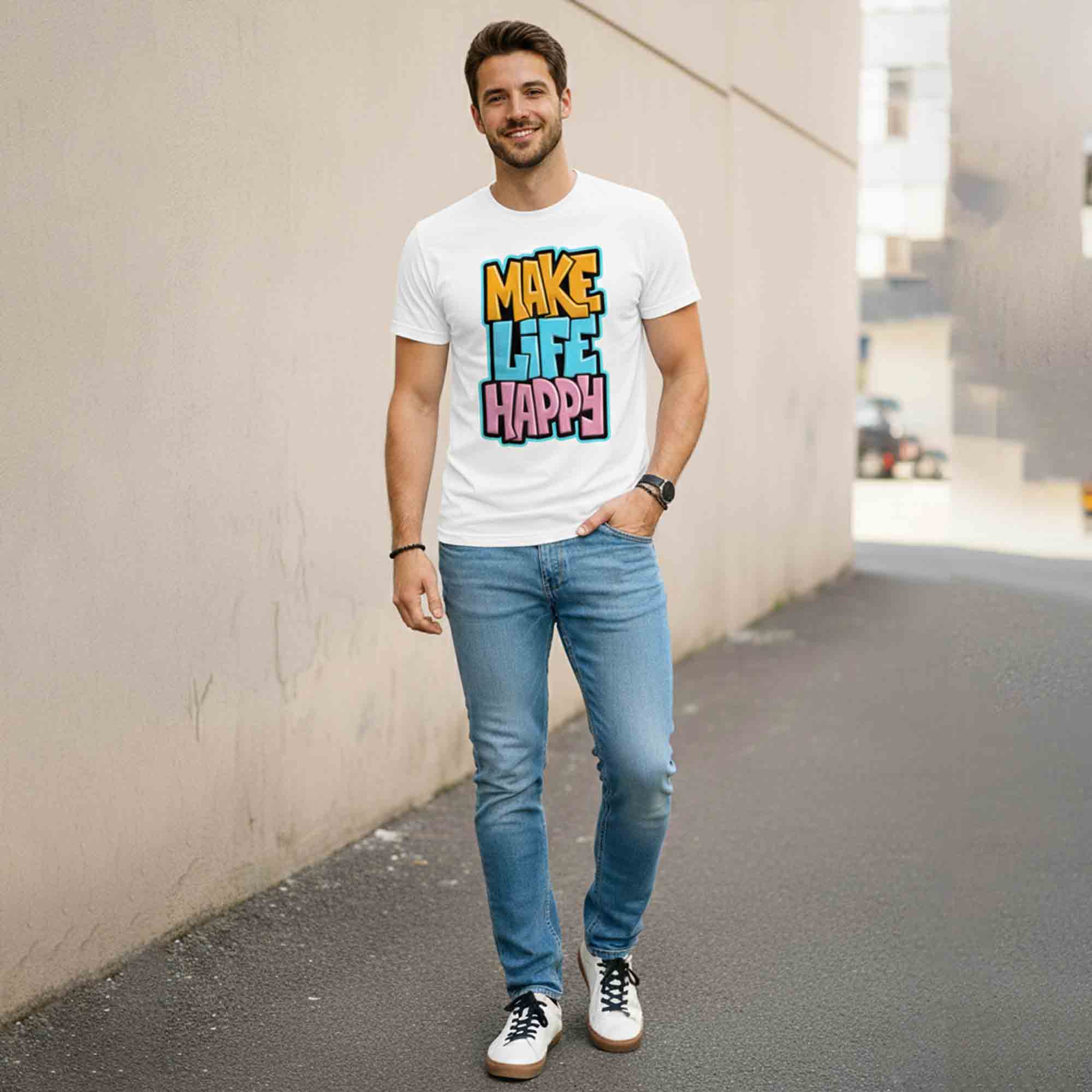 Men Half Sleeve Printed Tshirt White