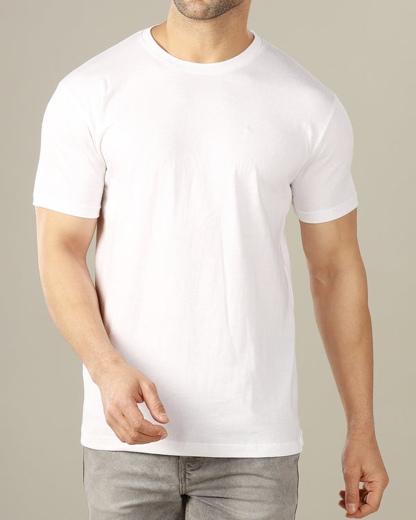 Men White Solid Half Sleeve T-shirt