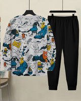 Men Tracksuit | Comic Strip Printed White | Black Tracksuit