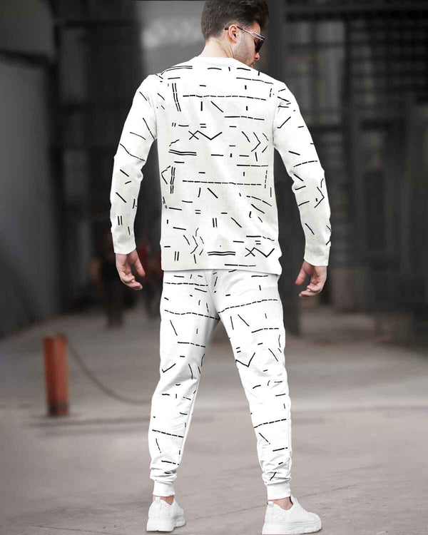 Tracksuit For Men - Full Sleeve White T-shirt / White Printed Trackpant