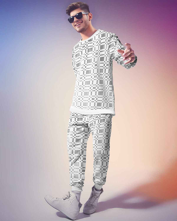 Tracksuit For Men Full Sleeve White Printed T-shirt - White Printed Trackpant