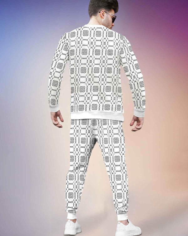 Tracksuit For Men Full Sleeve White Printed T-shirt - White Printed Trackpant