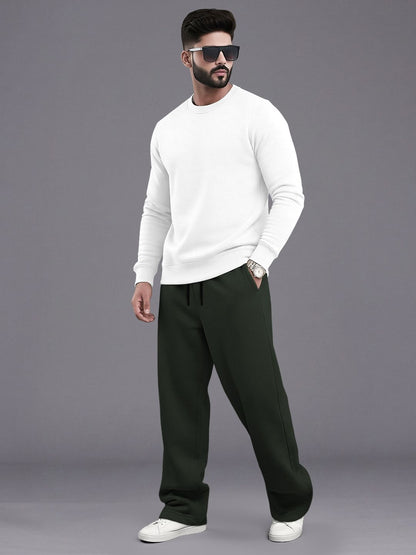 Tracksuit Men Round Neck Plain Sweatshirt & Loose Fit Plain Trackpants