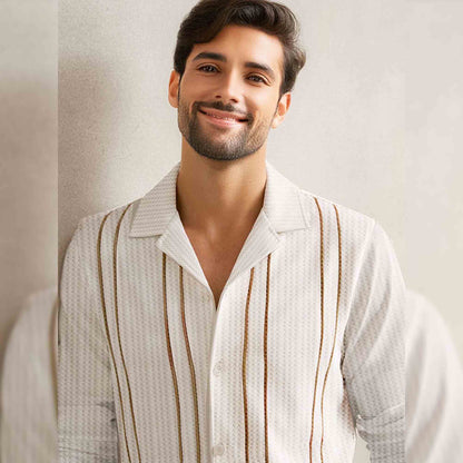 Mens Textured Pattren Full Sleeve White Shirt