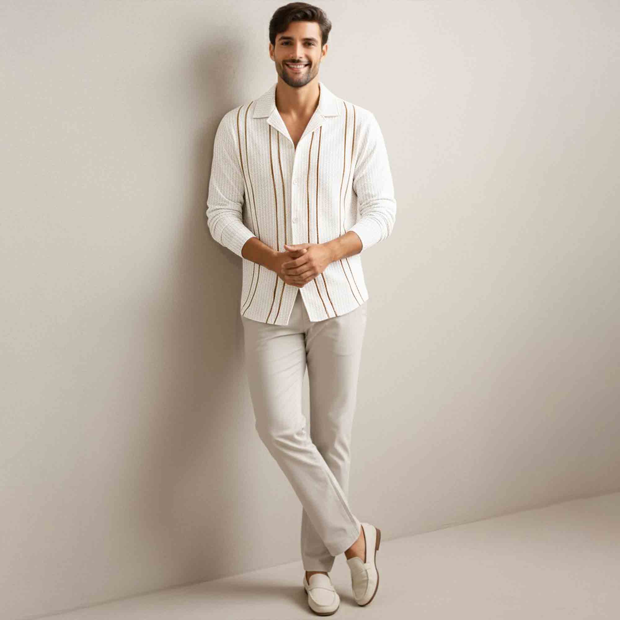 Mens Textured Pattren Full Sleeve White Shirt