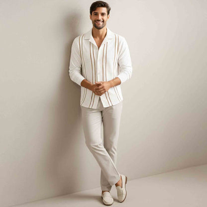 Mens Textured Pattren Full Sleeve White Shirt