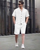 WAFFLE PLAIN TEXTURED SHIRT WITH SHORT / WHITE